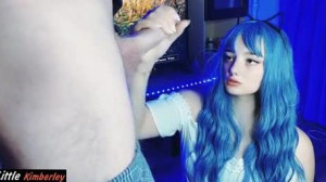 Prone Bone Fuck and Creampie for Cute Teen with Blue Hair - Little Kimberley